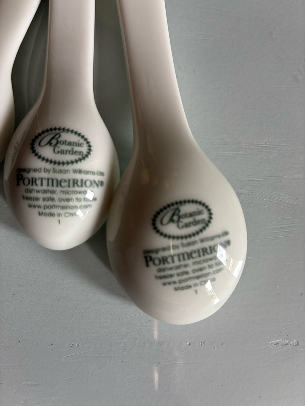 Botanical Floral Ceramic Measuring Spoon Set - White with Green Leaf Accents - Picture 8 of 9